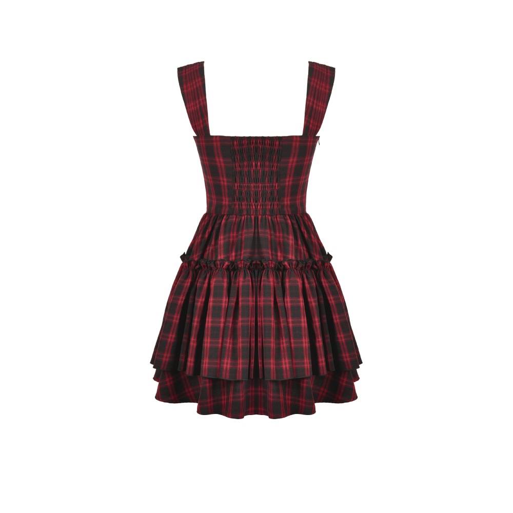 Dark in Love - Christmas Plaid Layered Cake Korte jurk - Rood